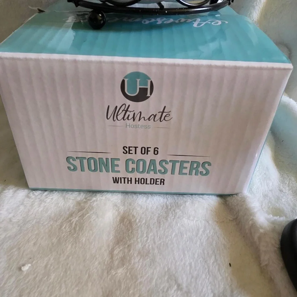 NIB Premium Stone Coaster Set of 6 with holder